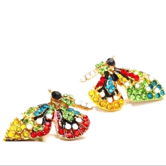 New! Small Butterfly Rhinestone Earrings - Picture 7 of 16